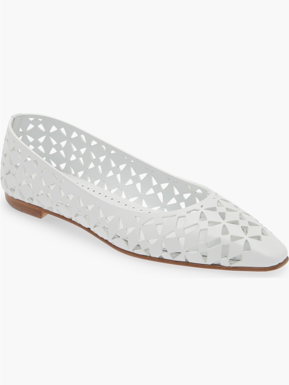Manolo Blahnik Gelista Perforated ballerina leather flats in White